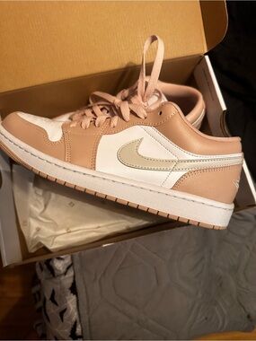 Nike Jordan One Low Top Sneaker in Blush Pink & White women size 9
